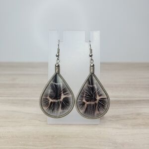 Spirit Of Nature Teardrop Woven String Dangle Earrings Giraffe Print French Wire